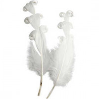 Curly duck feathers, L: 14-16 cm, approx. 3 g, 12 pcs, white [HOB-51815]