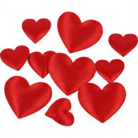 Satin Hearts, size 10+20 mm, thickness 1-2 mm, 70 pcs, red [HOB-521121]