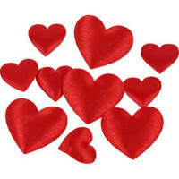 Satin Hearts, size 10+20 mm, thickness 1-2 mm, 700 pcs, red [HOB-52112]