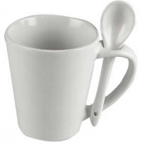 Mug with Spoon, H: 10 cm, D: 6-8.8 cm, 1 pc, white [HOB-555940]