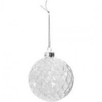 Faceted glass bauble, D: 7.8 cm, 4 pcs, transparent [HOB-55929]