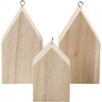Hanging Houses, H: 4.5+6.5 cm, 3 pcs, paulownia [HOB-559570]