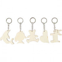 Key Hangers with wood pendants, size 5.5x5.5 cm, thickness 2 mm, 5 pcs, plywood [HOB-568381]
