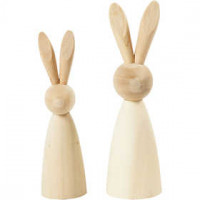 Wooden Rabbits, H: 12+14 cm, 2 pcs, poplar wood [HOB-57895]