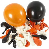Balloons, D: 23-26 cm, 100 pcs, white, orange, black [HOB-59147]