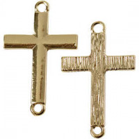 Cross, size 20x30 mm, hole size 2 mm, 4 pcs, gold-plated [HOB-60561]
