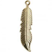 Feather, size 10x45 mm, hole size 2 mm, 2 pcs, gold-plated [HOB-60562]