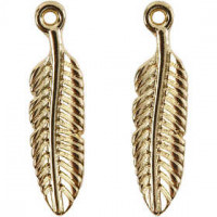 Feather, size 23x6 mm, hole size 1.5 mm, 6 pcs, gold-plated [HOB-60563]