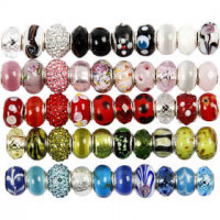 Glass Charm Beads, D: 13-15 mm, hole size 4.5-5 mm, 50 mixed, asstd colours [HOB-68776]