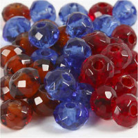 Glass Charm Beads, size 9x14 mm, hole size 4 mm, 36 pcs, blue, brown, red [HOB-689439]