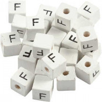 Letter Bead, size 8x8 mm, hole size 3 mm, 25 pcs, white, grass wood [HOB-68956]