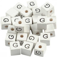 Letter Bead, size 8x8 mm, hole size 3 mm, 25 pcs, white, grass wood [HOB-68957]