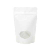 Stand Up Pouches Kraft White with oval Window 14.9x8.9x23.2cm | 312 grams (100 pieces) [ZBGO7WK]