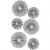 Paper Rosettes, D: 35+50 mm, 6 pcs, silver glitter [HOB-24786]