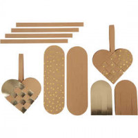 Faux leather paper hearts, size 14x12.5 cm, thickness 0.55 mm, 1 set, natural, gold [HOB-498831]