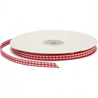 Checked Ribbon, W: 6 mm, 50 m, red/white [HOB-51385]