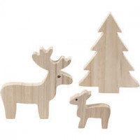 Deer and spruce, H: 6+12+15 cm, depth 1.5 cm, 1 set, paulownia [HOB-56236]