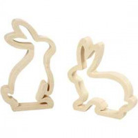 Bunnies, H: 14 cm, W: 13 cm, 2 pcs, plywood [HOB-56433]