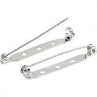 Brooch Backs, L: 35 mm, 100 pcs, silver-plated [HOB-600761]