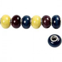 Trend Ceramic Beads, size 11-15 mm, hole size 5 mm, 15 pcs, dark blue, yellow, dark lilac [HOB-63655]