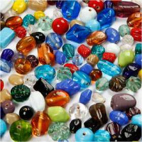 Glass Bead Mix, size 7-18 mm, hole size 1 mm, 1000 g, asstd colours [HOB-68414]