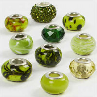 Glass Charm Beads, D: 13-15 mm, hole size 4.5-5 mm, 10 mixed, green harmony [HOB-68771]