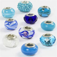 Glass Charm Beads, D: 13-15 mm, hole size 4.5-5 mm, 10 mixed, blue harmony [HOB-68772]