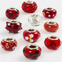 Glass Charm Beads, D: 13-15 mm, hole size 4.5-5 mm, 10 mixed, red harmony [HOB-68773]
