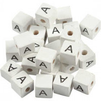 Letter Bead, size 8x8 mm, hole size 3 mm, 25 pcs, white, grass wood [HOB-68951]