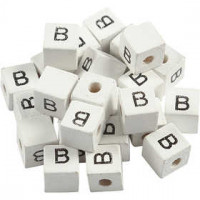 Letter Bead, size 8x8 mm, hole size 3 mm, 25 pcs, white, grass wood [HOB-68952]