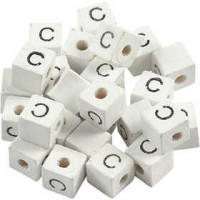 Letter Bead, size 8x8 mm, hole size 3 mm, 25 pcs, white, grass wood [HOB-68953]