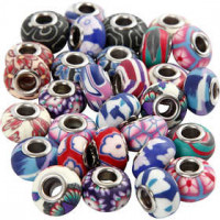 Clay Charm Beads, D: 11-14 mm, hole size 4.5 mm, 30 mixed, asstd colours [HOB-69785]