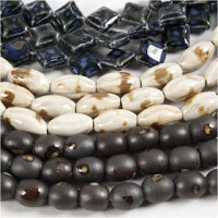 Pottery Beads, L: 12-19 mm, hole size 2 mm, 99 pcs, blue, stone beige, off-white [HOB-699589]