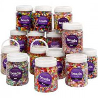 Plastic Beads, size 6-15 mm, hole size 1.5-6 mm, 16x700 ml, asstd colours [HOB-99855]