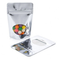 Stand Up Pouches Silver with oval Window 10x6x15cm | 57 grams (100 pieces) [ZBGMO2S]