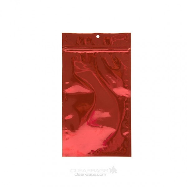 Red Metallized Hanging Zipper Barrier Bags 10.2 x 16.5 cm (100 Pieces) [HZBB5MR]